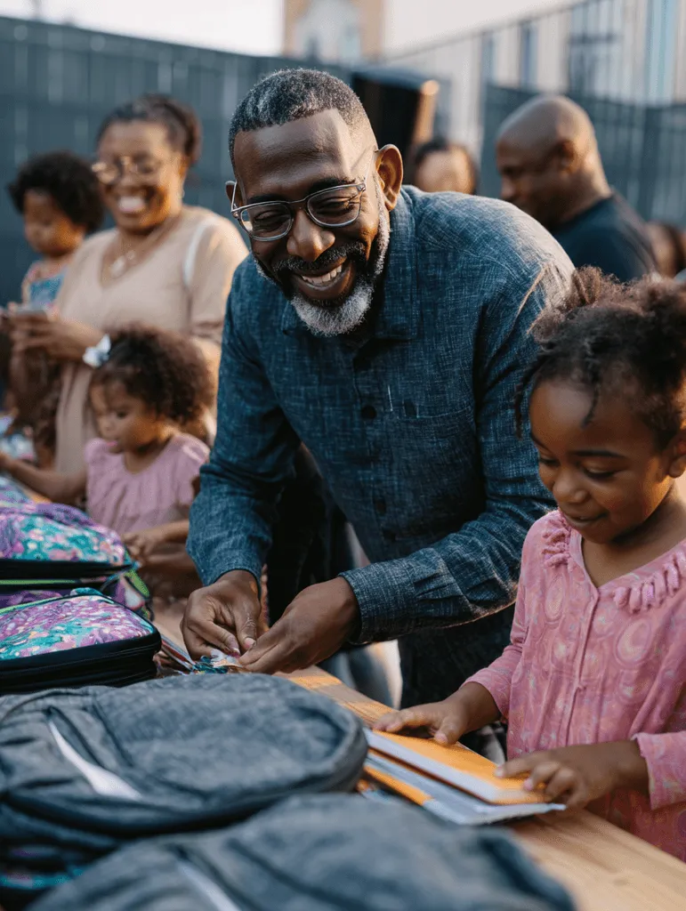 A pastor and children at a community service event, the outcome of a community-first strategy.